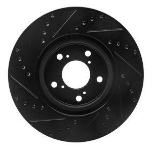 Acura TL Brake Rotor (1) - Front Right - R1 Concepts - Drilled & Slotted - Black - `09-`14